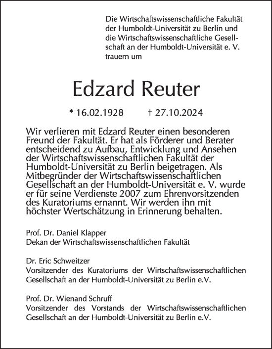 Traueranzeige von Edzard Reuter von Tagesspiegel