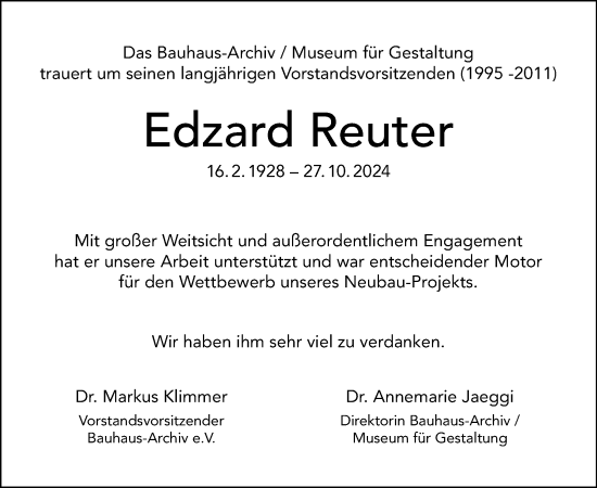 Traueranzeige von Edzard Reuter von Tagesspiegel