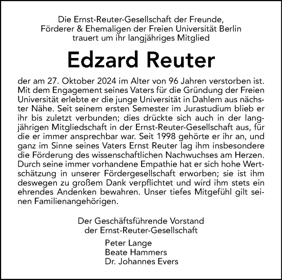 Traueranzeige von Edzard Reuter von Tagesspiegel