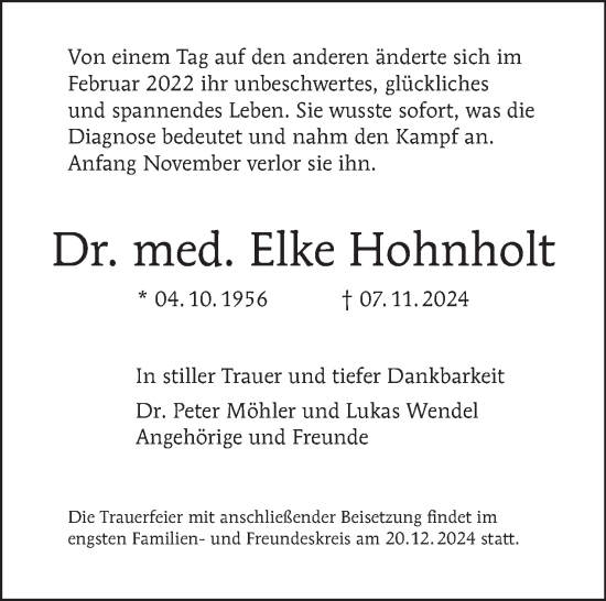 Traueranzeige von Elke Hohnholt von Tagesspiegel