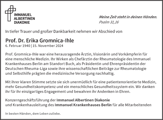 Traueranzeige von Erika Gromnica-Ihle von Tagesspiegel