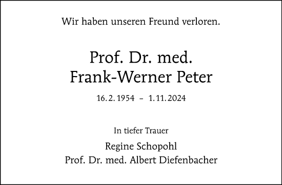 Traueranzeige von Frank-Werner Peter von Tagesspiegel