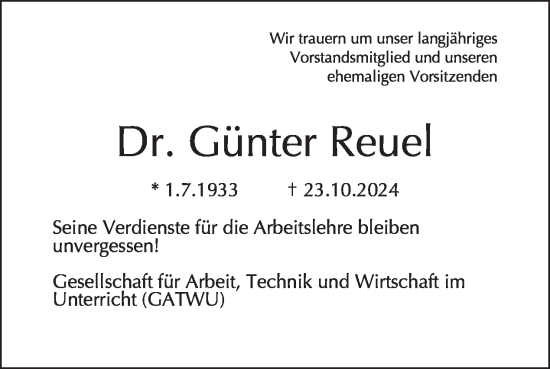 Traueranzeige von Günter Reuel von Tagesspiegel