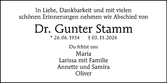 Traueranzeige von Gunter Stamm von Tagesspiegel