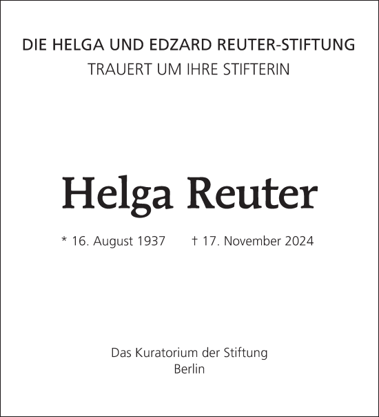 Traueranzeige von Helga Reuter von Tagesspiegel