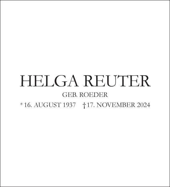Traueranzeige von Helga Reuter von Tagesspiegel