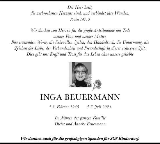 Traueranzeige von Inga Beuermann von Tagesspiegel