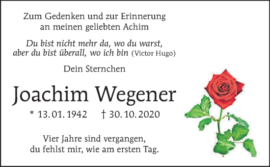 Traueranzeige von Joachim Wegener von Tagesspiegel