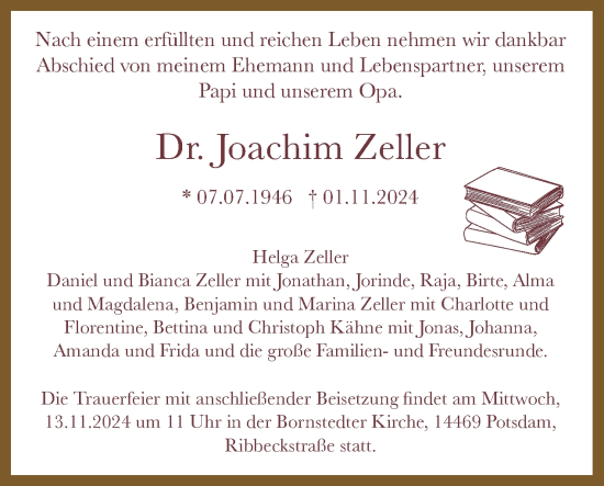 Traueranzeige von Joachim Zeller von Tagesspiegel