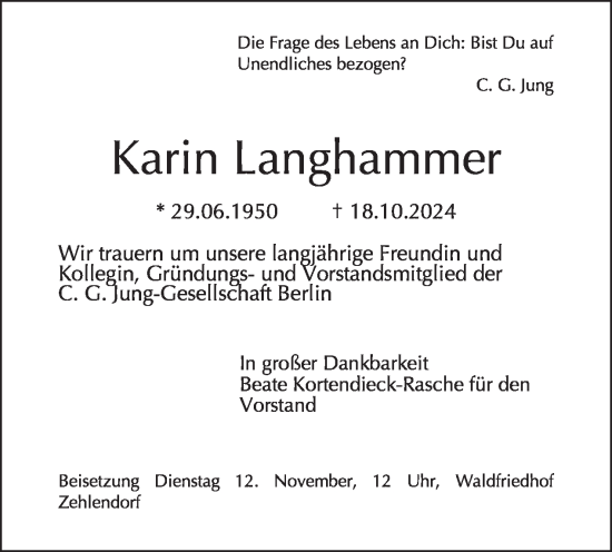 Traueranzeige von Karin Langhammer von Tagesspiegel