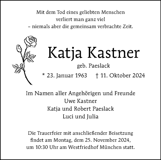 Traueranzeige von Katja Kastner von Tagesspiegel