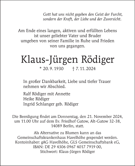 Traueranzeige von Klaus-Jürgen Rödiger von Tagesspiegel