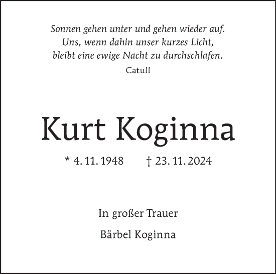 Traueranzeige von Kurt Koginna von Tagesspiegel