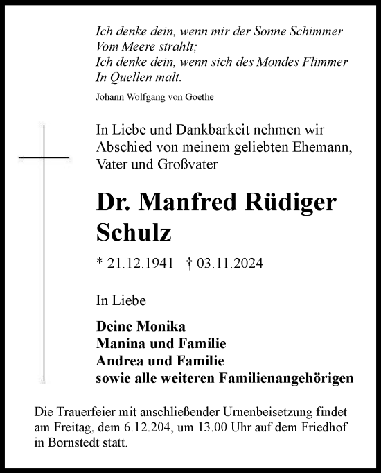 Traueranzeige von Manfred Rüdiger Schulz von Tagesspiegel