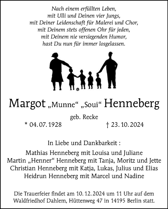 Traueranzeige von Margot  Henneberg von Tagesspiegel