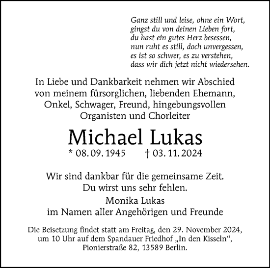 Traueranzeige von Michael Lukas von Tagesspiegel