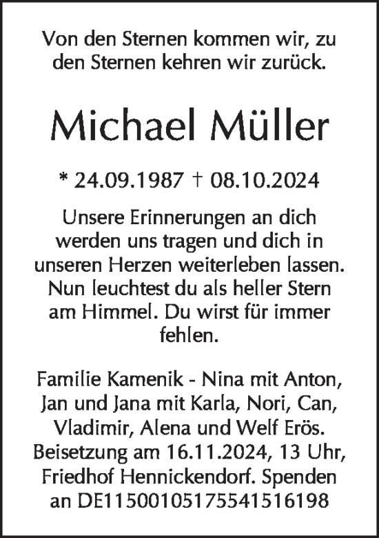 Traueranzeige von Michael Müller von Tagesspiegel