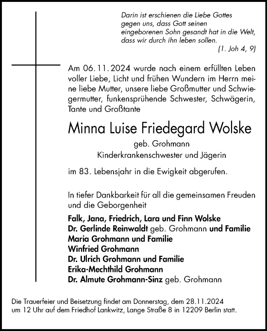 Traueranzeige von Minna Luise Friedegard Wolske von Tagesspiegel