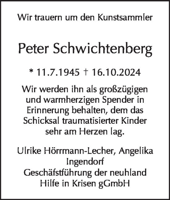 Traueranzeige von Peter Schwichtenberg von Tagesspiegel