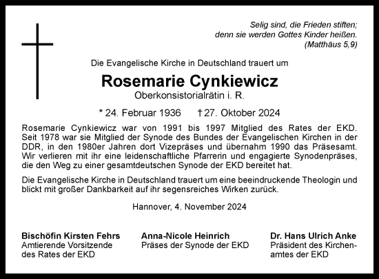 Traueranzeige von Rosemarie Cynkiewicz von Tagesspiegel