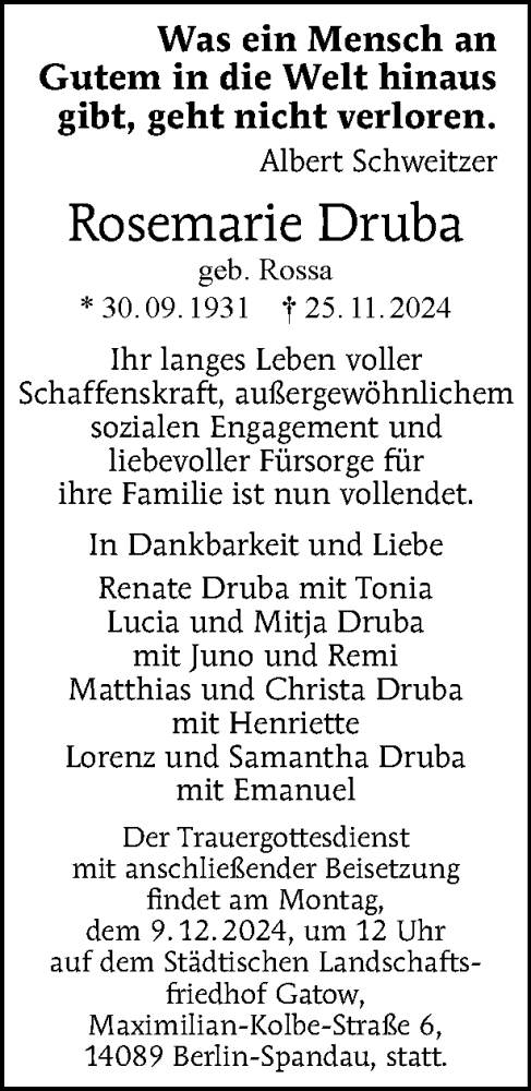 Traueranzeige von Rosemarie Druba von Tagesspiegel