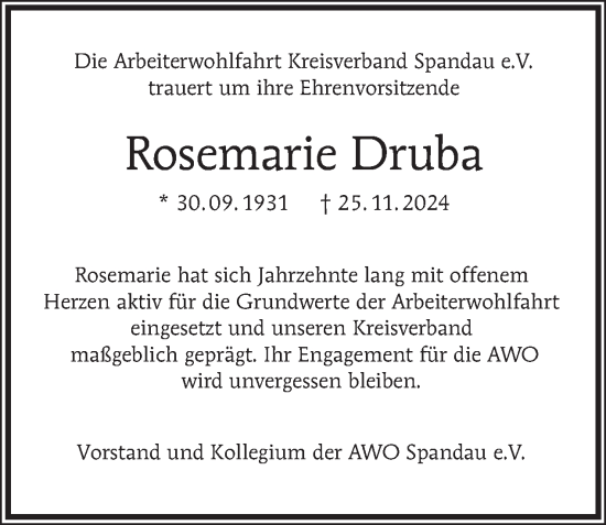 Traueranzeige von Rosemarie Druba von Tagesspiegel