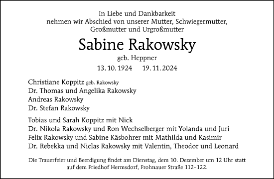 Traueranzeige von Sabine Rakowsky von Tagesspiegel