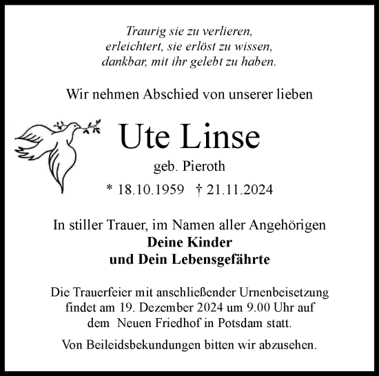 Traueranzeige von Ute Linse von Tagesspiegel