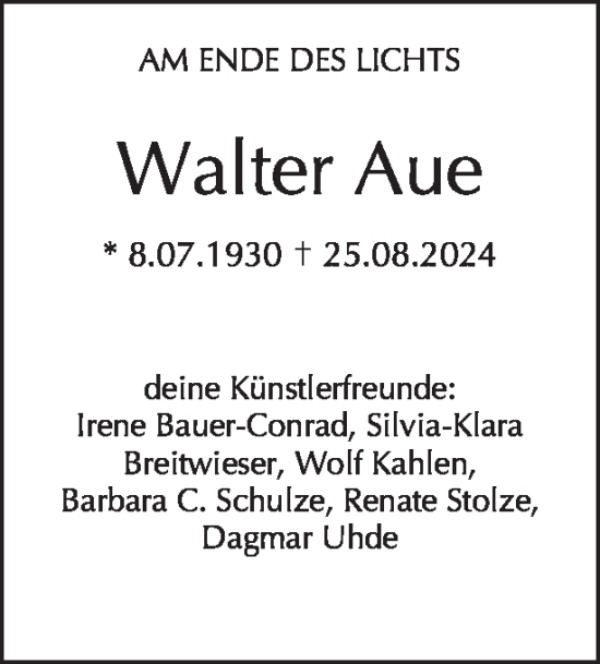 Traueranzeige von Walter Aue von Tagesspiegel