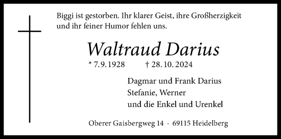 Traueranzeige von Waltraud Darius von Tagesspiegel