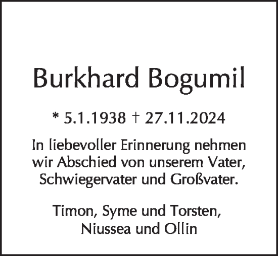 Traueranzeige von Burkhard Bogumil von Tagesspiegel