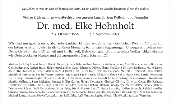Traueranzeige von Elke Hohnholt von Tagesspiegel