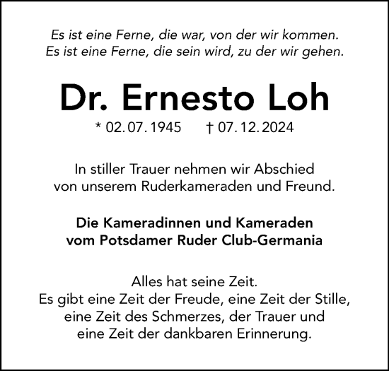 Traueranzeige von Ernesto Loh von Tagesspiegel