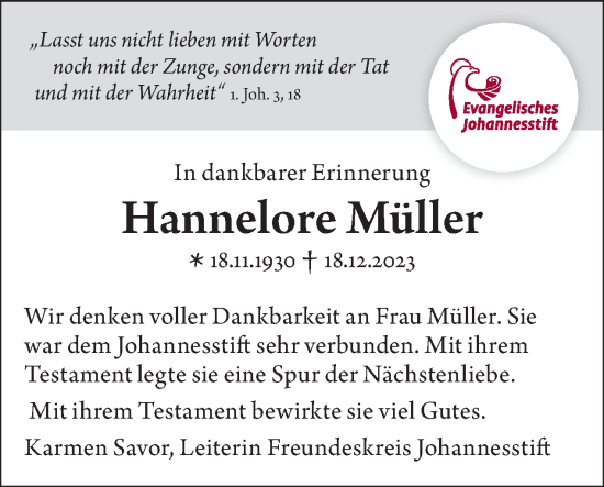 Traueranzeige von Hannelore Müller von Tagesspiegel