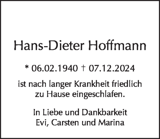 Traueranzeige von Hans-Dieter Hoffmann von Tagesspiegel