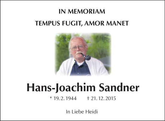 Traueranzeige von Hans-Joachim Sandner von Tagesspiegel