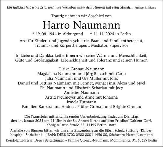 Traueranzeige von Harro Naumann von Tagesspiegel