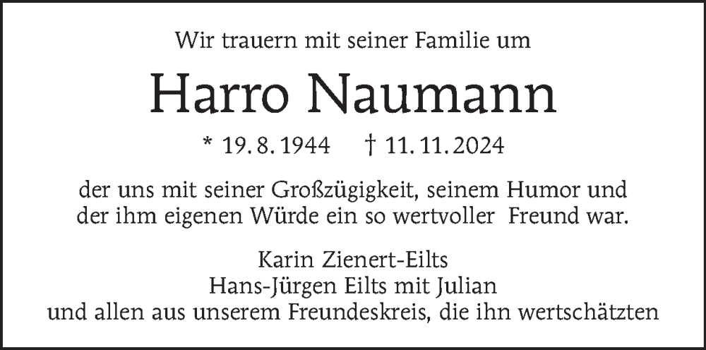  Traueranzeige für Harro Naumann vom 07.12.2024 aus Tagesspiegel