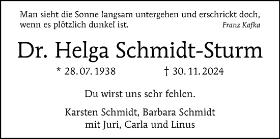 Traueranzeige von Helga Schmidt-Sturm von Tagesspiegel