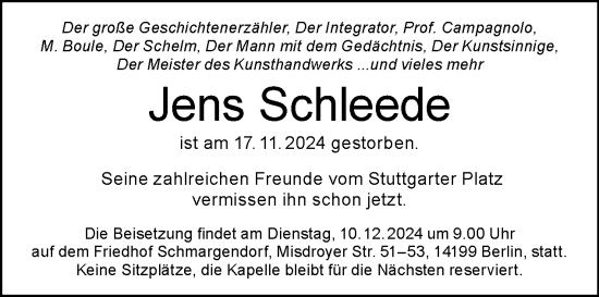 Traueranzeige von Jens Schleede von Tagesspiegel