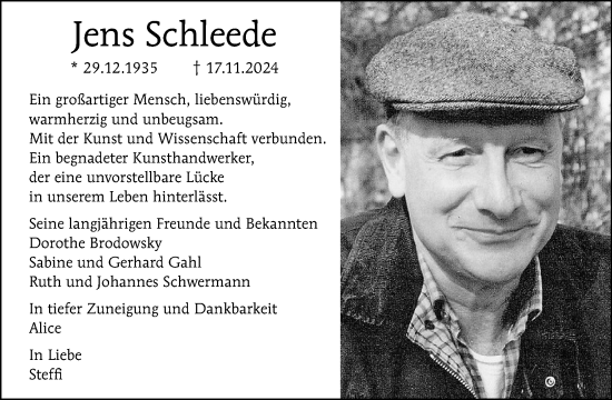 Traueranzeige von Jens Schleede von Tagesspiegel