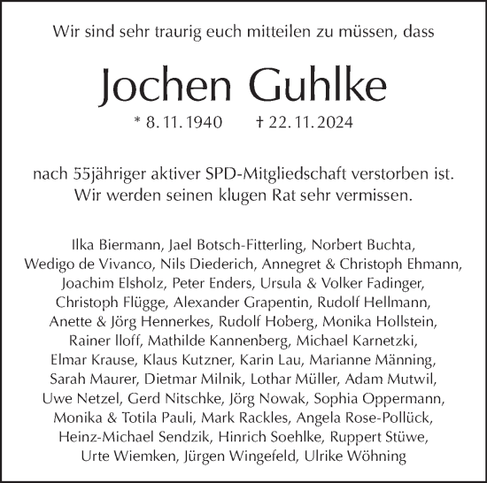 Traueranzeige von Jochen Guhlke von Tagesspiegel