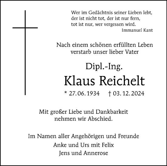 Traueranzeige von Klaus Reichelt von Tagesspiegel