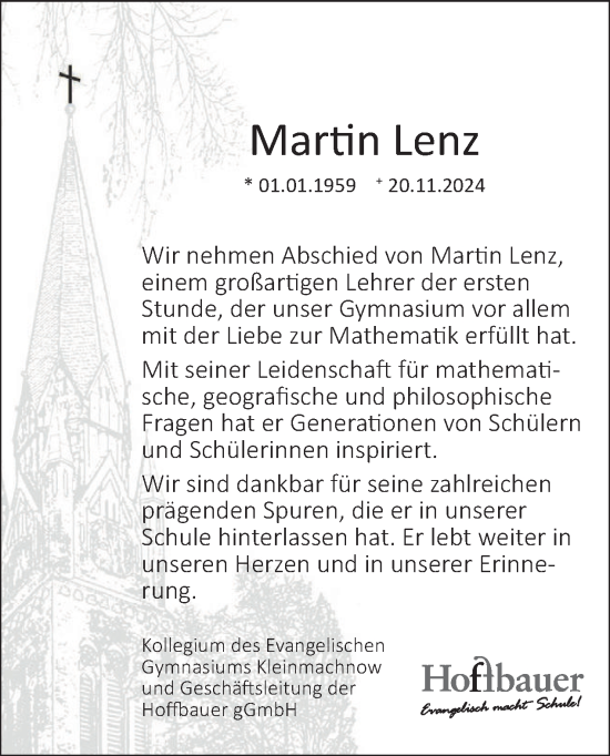 Traueranzeige von Martin Lenz von Tagesspiegel