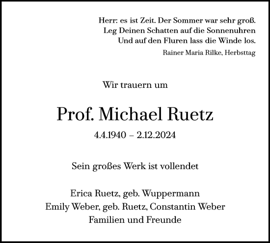 Traueranzeige von Michael Ruetz von Tagesspiegel