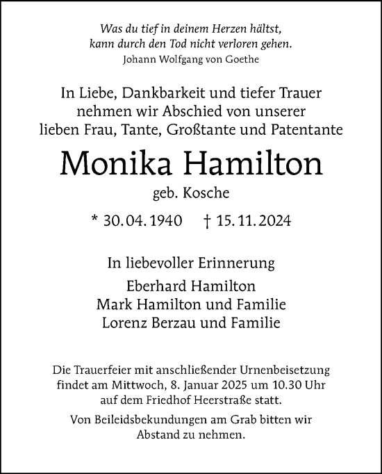 Traueranzeige von Monika Hamilton von Tagesspiegel