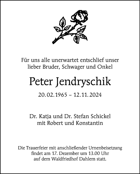 Traueranzeige von Peter Jendryschik von Tagesspiegel