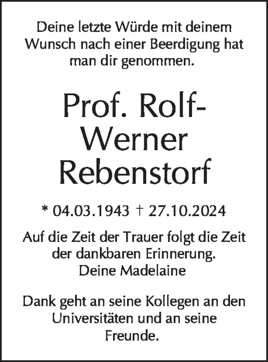 Traueranzeige von Rolf-Werner Rebenstorf von Tagesspiegel