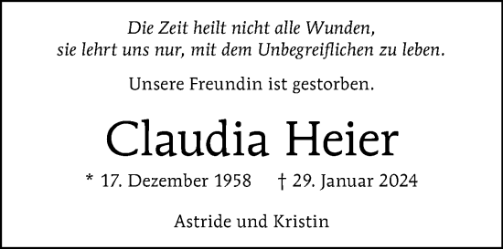 Traueranzeige von Claudia Heier von Tagesspiegel