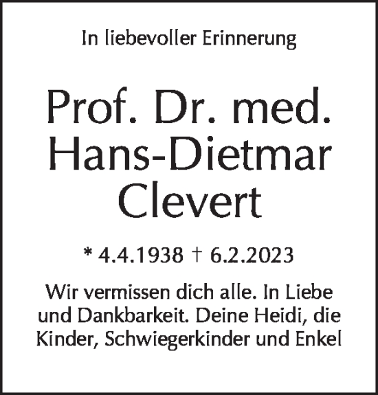 Traueranzeige von Hans-Dietmar Clevert von Tagesspiegel